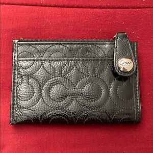 Coach Black Embossed Leather Card Wallet